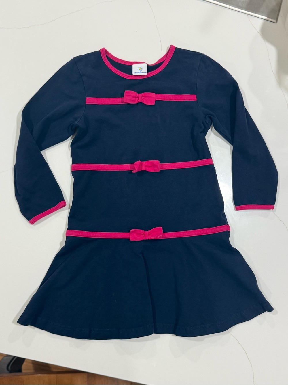 Florence Eiseman Navy Dress with Pink Trim and Bows